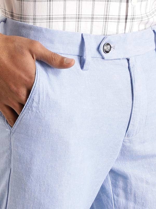 Indian Terrain Men's Slim Fit Solid Blue Trousers